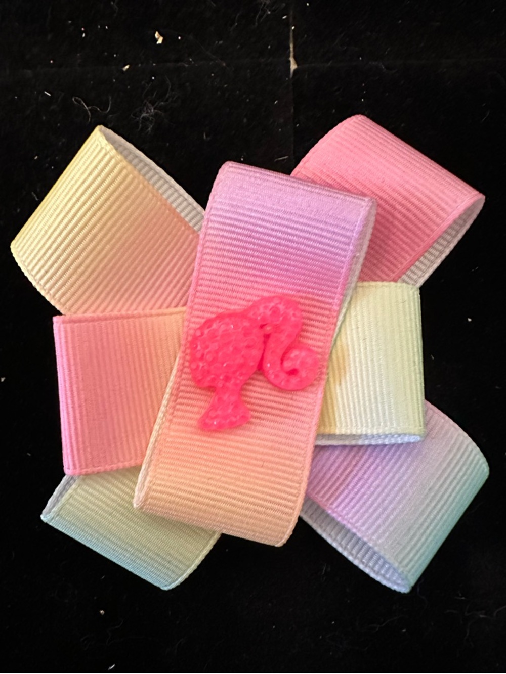 Pastel Pink & Multicolor Kids Hair Bow with Pink Barbie Accent